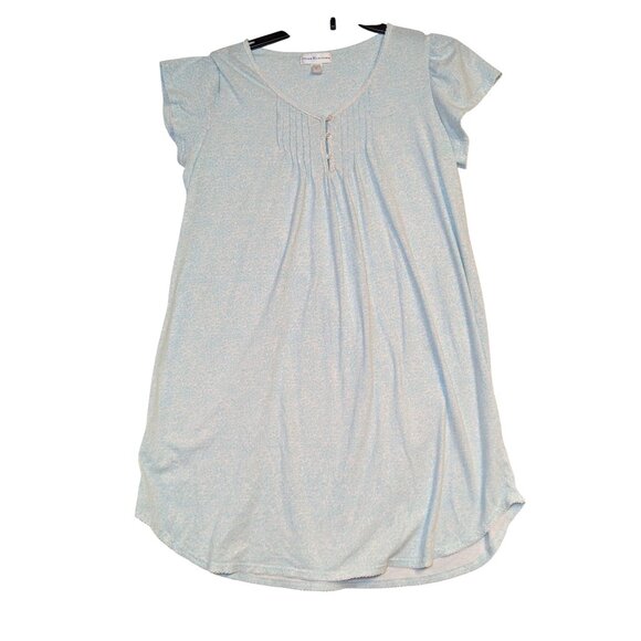 Miss Elaine Womens Light Blue Floral Short Sleeve Nightgown With Button Details - Picture 1 of 7